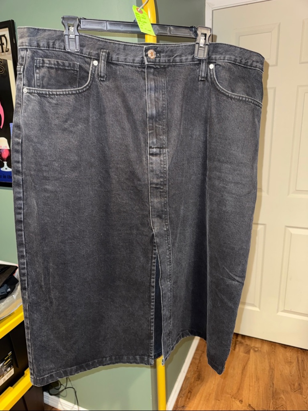 MNG Classic Mineral wash Black Denim Midi Skirt Sz 1XL